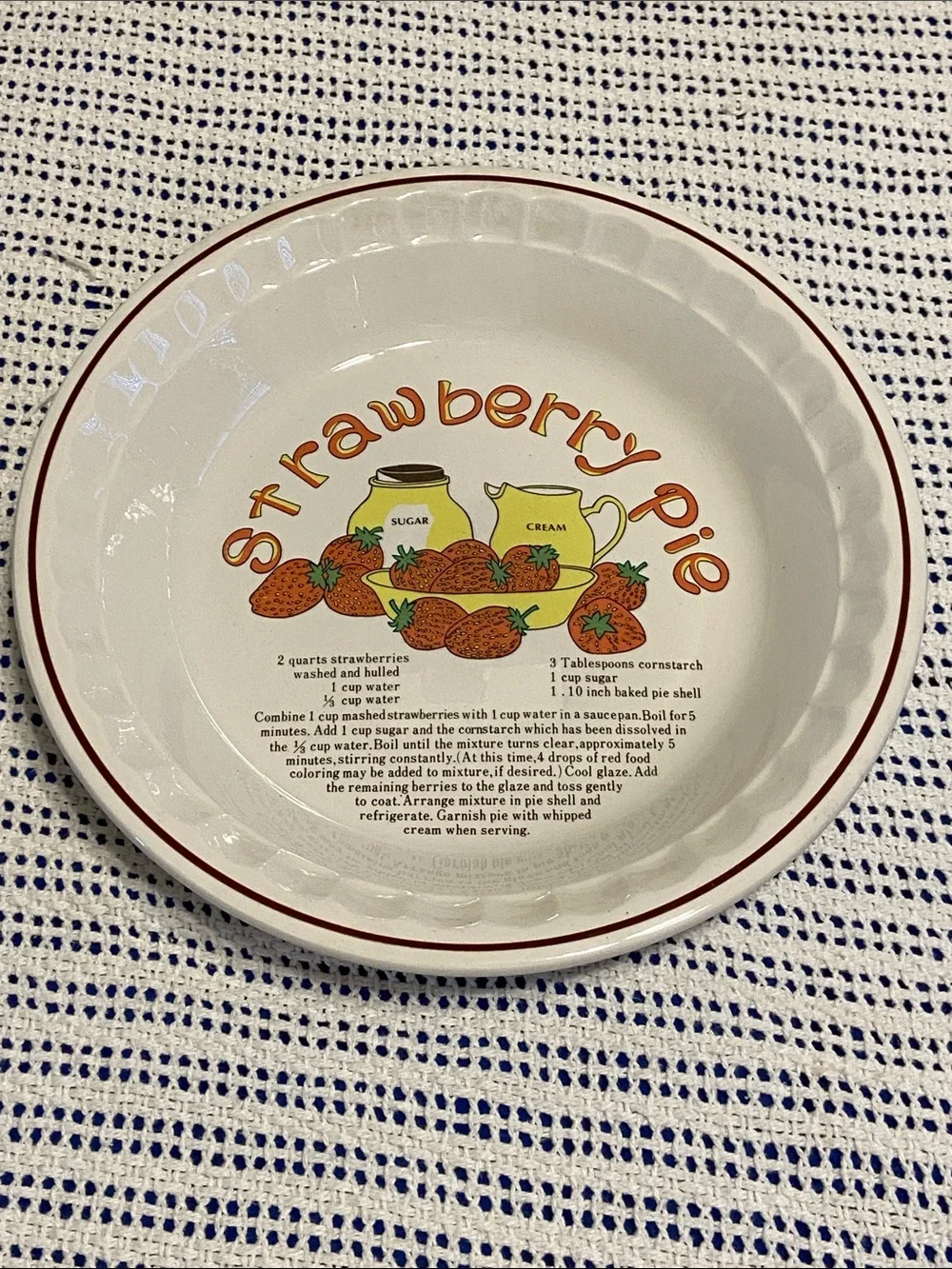 vintage 1980s ceramic Strawberry pie plate manufactured by Hankook / Korea